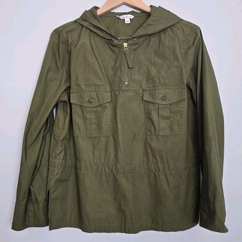 LL Bean Womens Signature Hooded Anorak Jacket Size L Olive Utility Chic Gorpcore